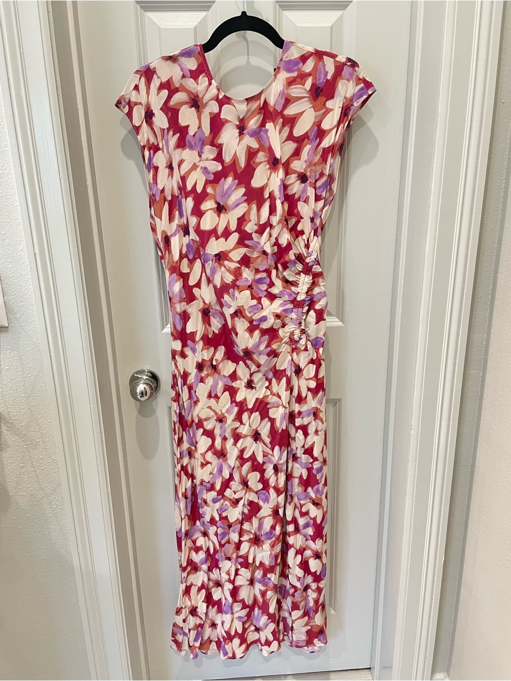 Rails Pink Floral Cap-Sleeve Midi Dress